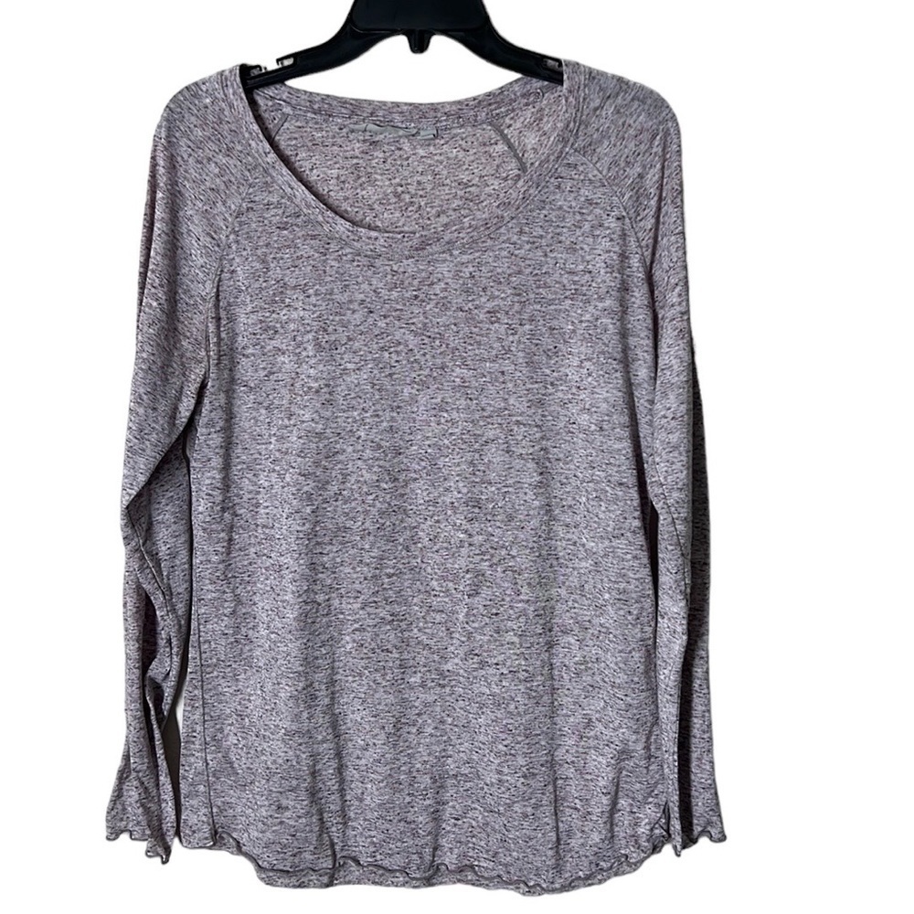 Athleta LongSleeve Heather Purple Scoop Neck Women’s Poly/Linen Blend Tee. SzL